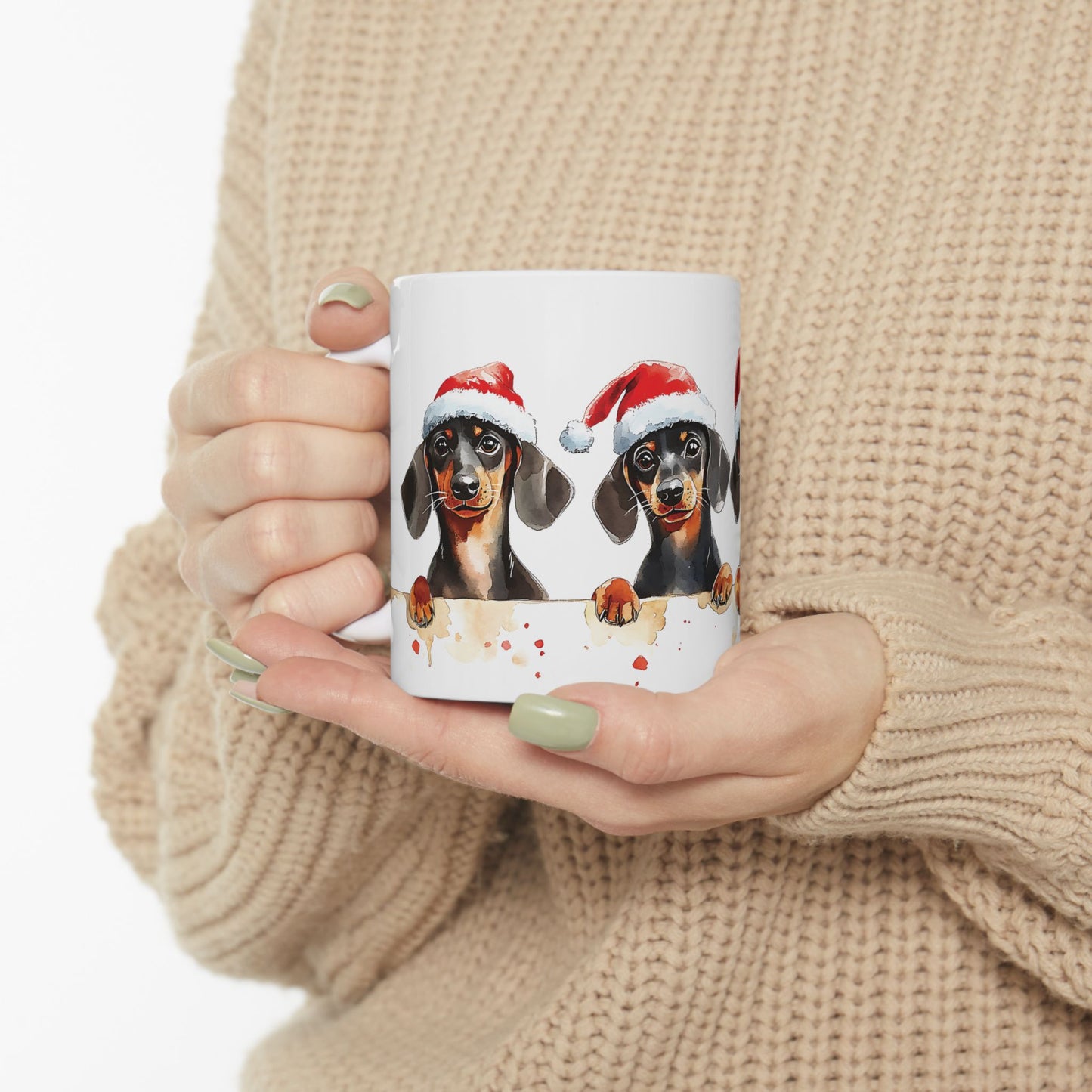 Christmas Dachshund Mug – Adorable Holiday Dog Design with Santa Hat, Perfect for Coffee, Tea, or Hot Cocoa