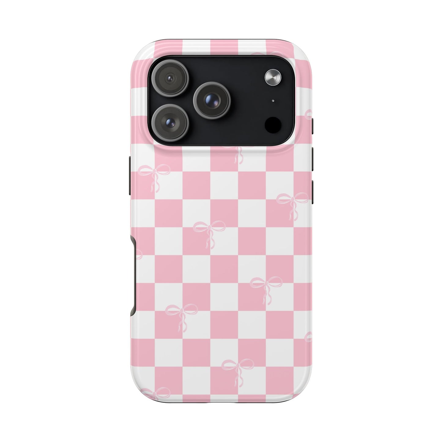 Pink Checkerboard Bow Phone Case