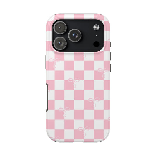 Pink Checkerboard Bow Phone Case