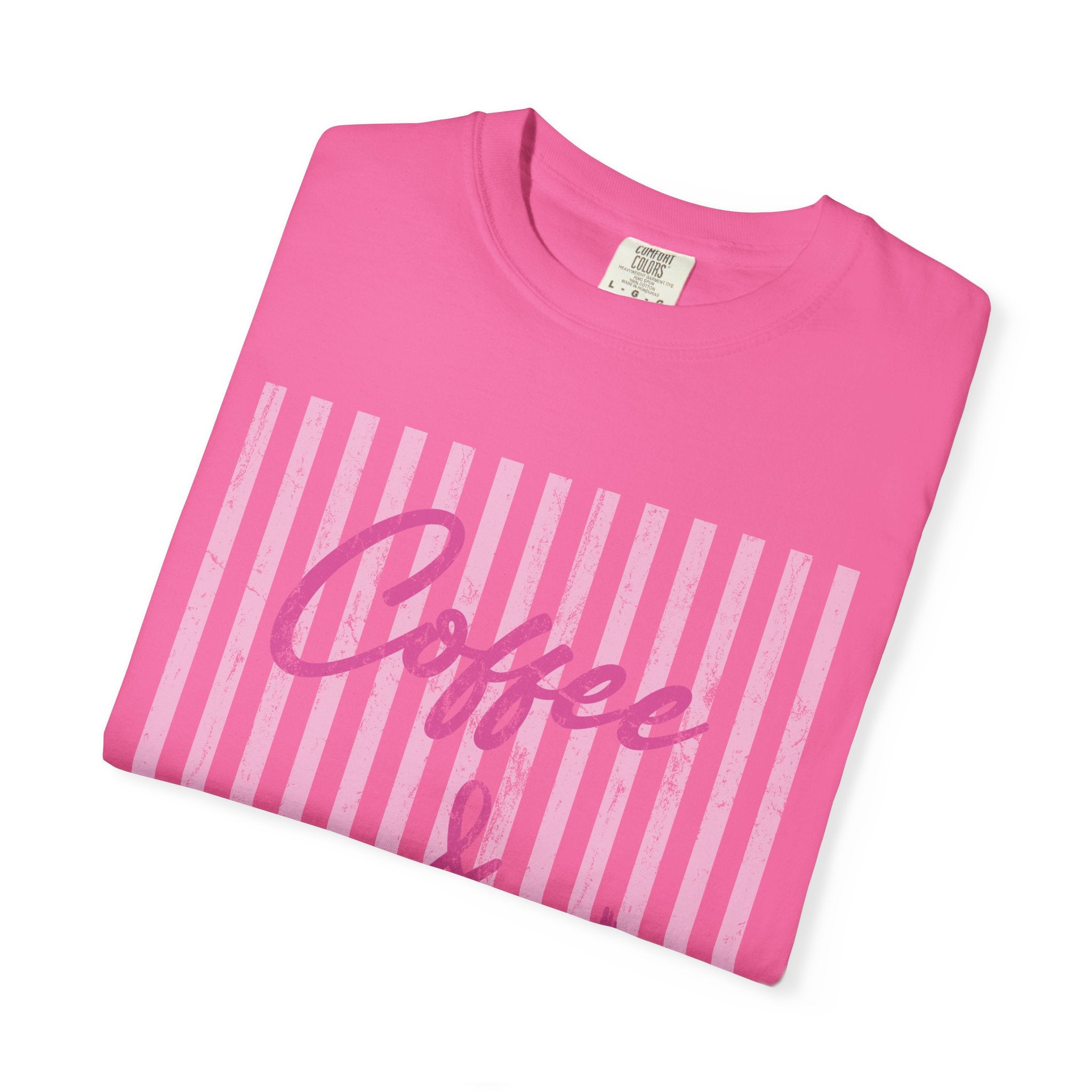 Coffee & Jesus T‑Shirt — Pink Striped Christian Graphic Tee
