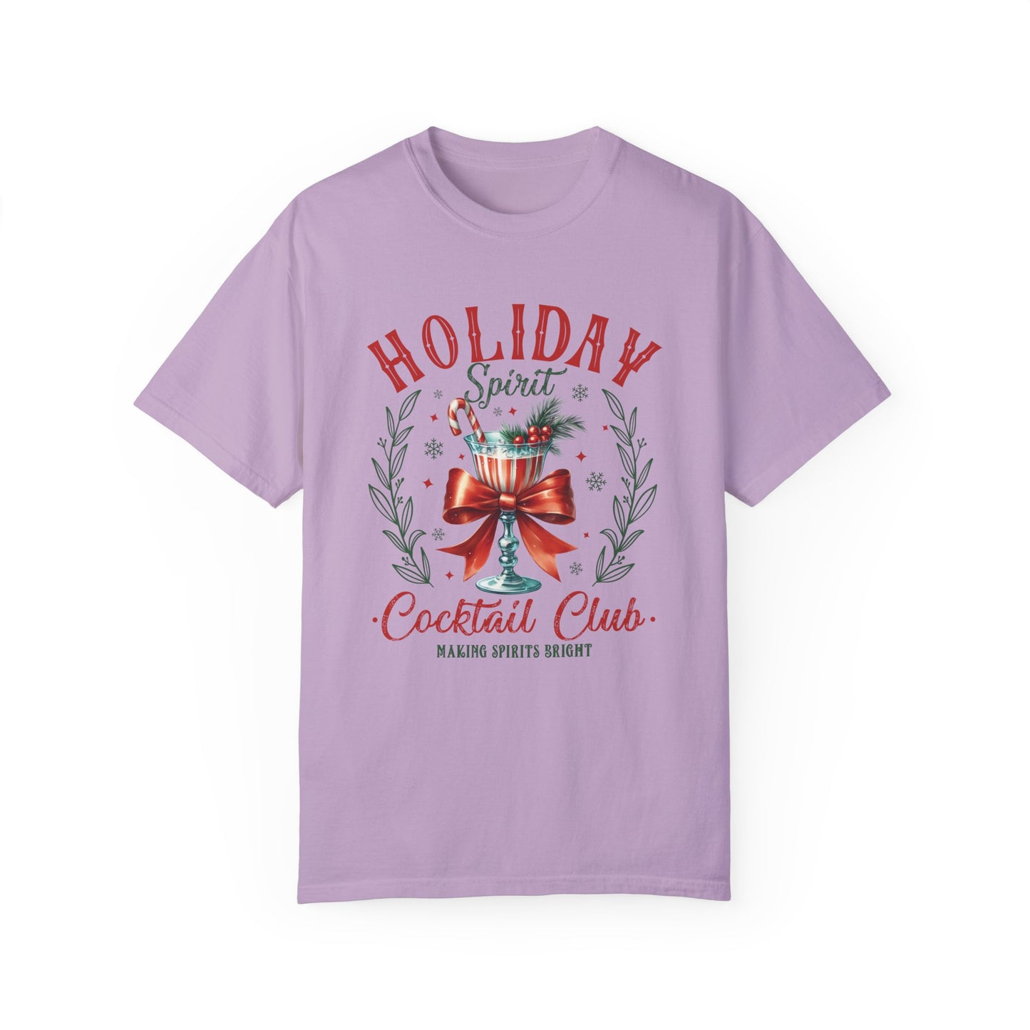 Holiday Spirit Club Comfort Colors T-Shirt Coquette Christmas Womenswear Crewneck