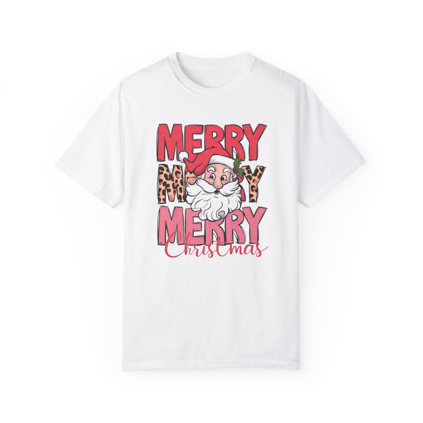 Merry Merry Merry Christmas Shirt Comfort Colors, Retro Santa Tee, Leopard Print Holiday Shirt, Women's Christmas Graphic