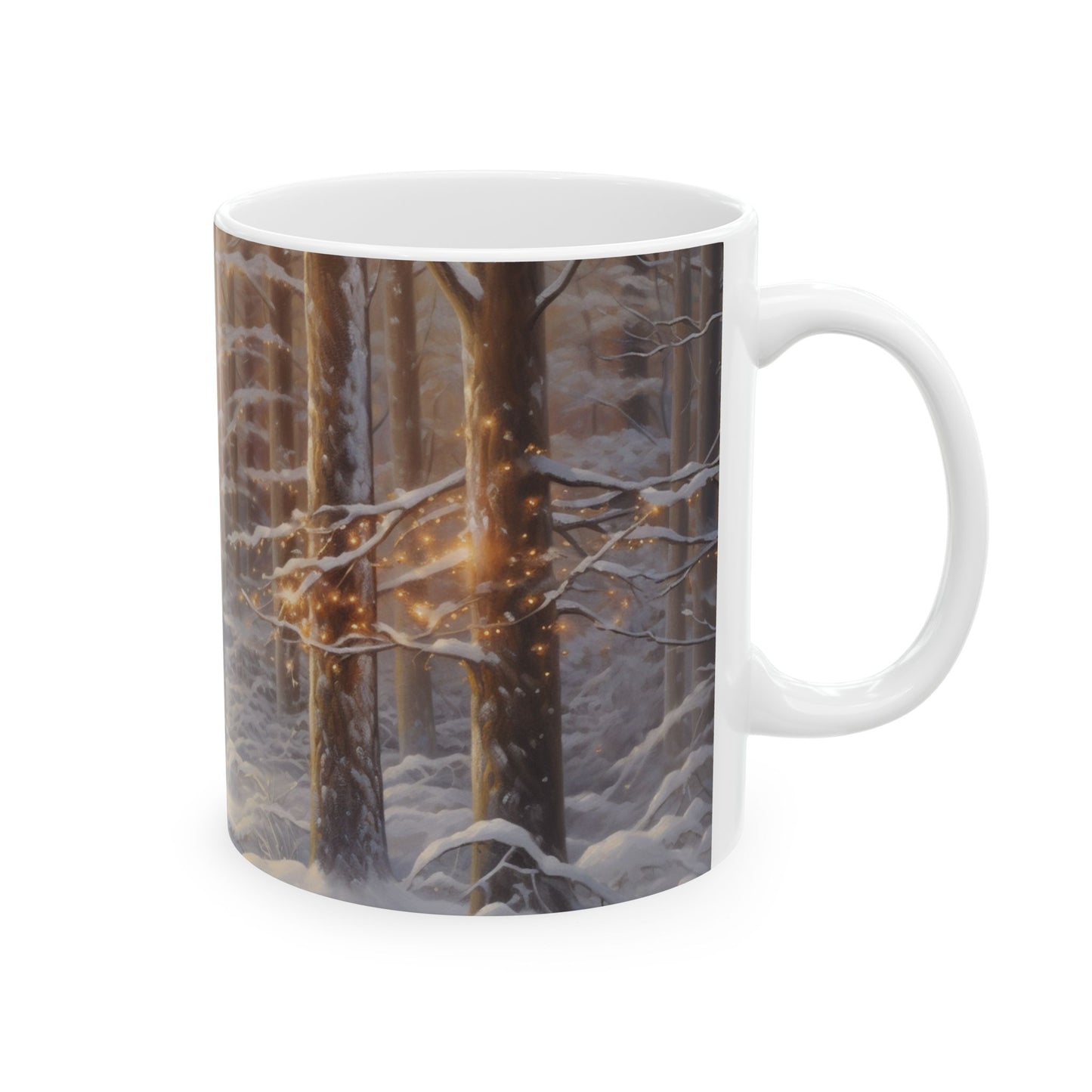 Winter Watercolor Deer Coffee Mug Rustic Forest Scene Design