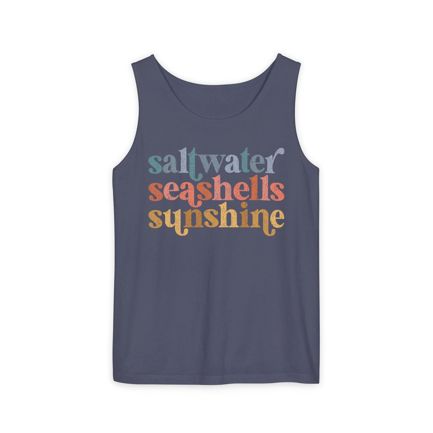 Coastal Vibes Comfort Colors Tank Top - Saltwater, Seashells, Sunshine