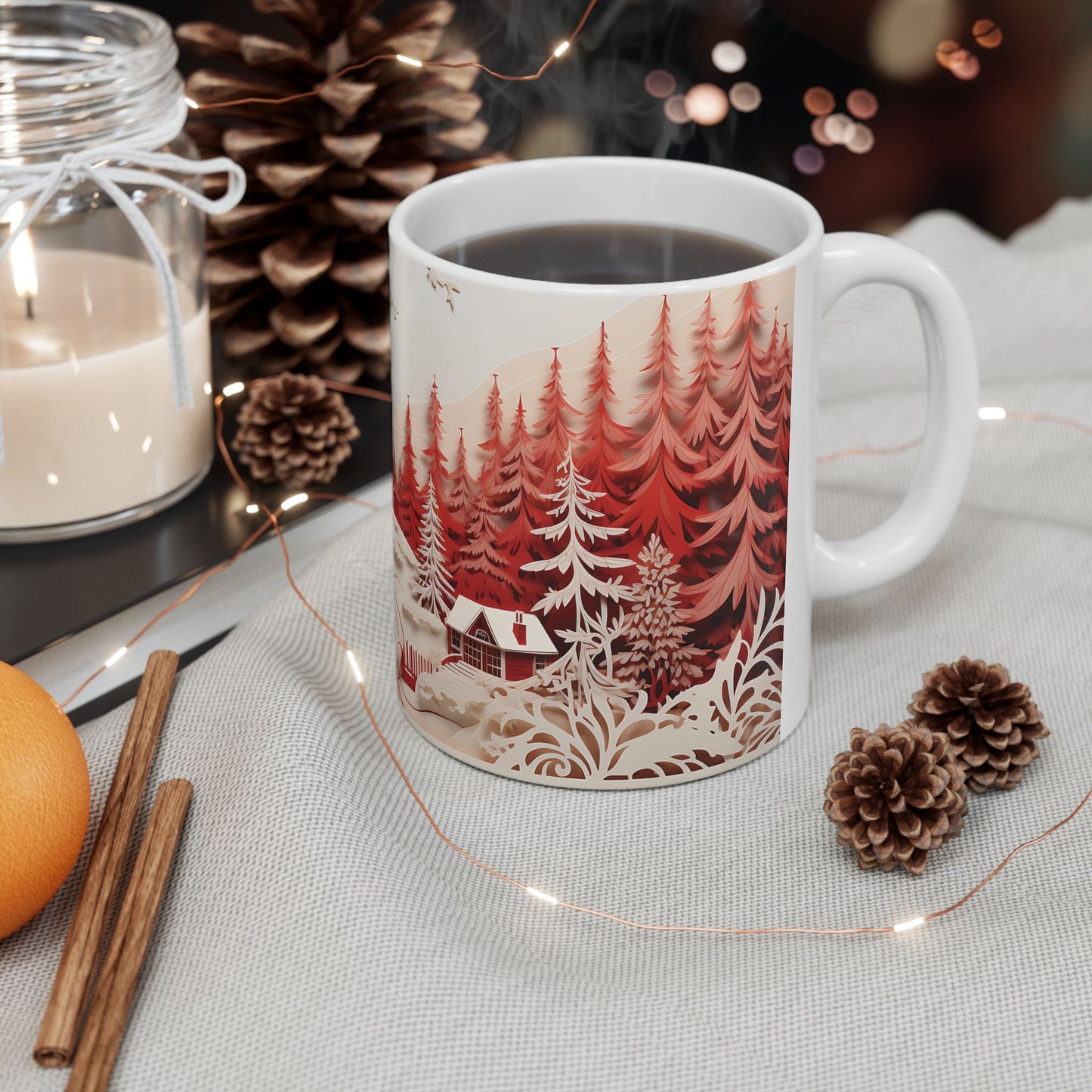 Scenic Christmas Mug Cozy Cottages in a Snowy Landscape