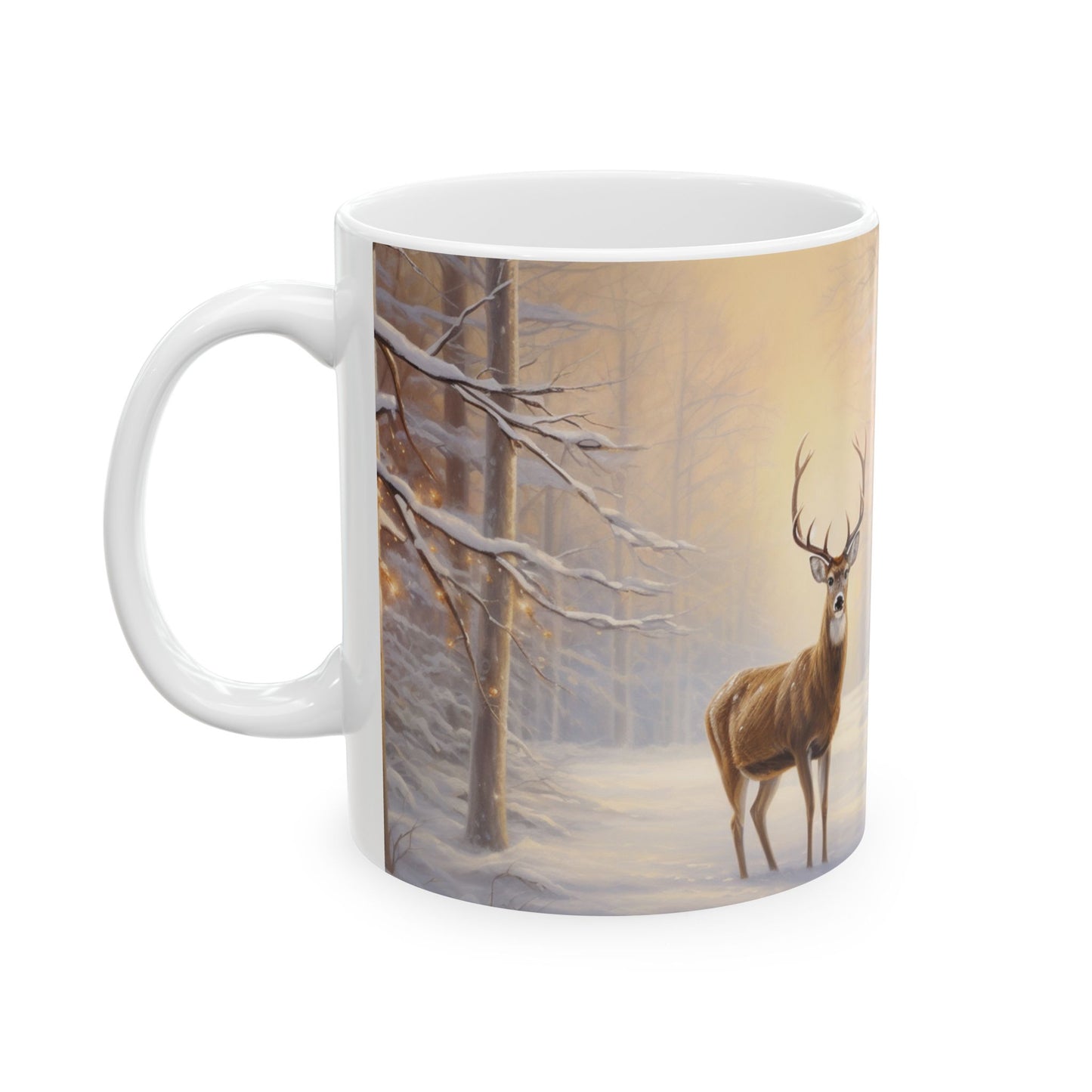 Winter Watercolor Deer Coffee Mug Rustic Forest Scene Design