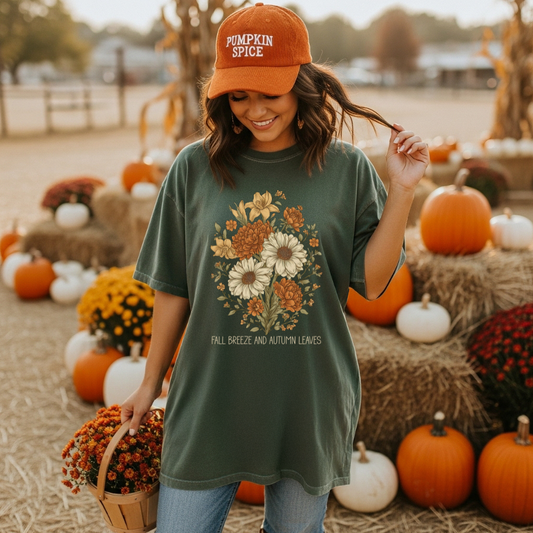 Fall Breeze and Autumn Leaves Comfort Colors T-Shirt | Autumn Floral Graphic Tee