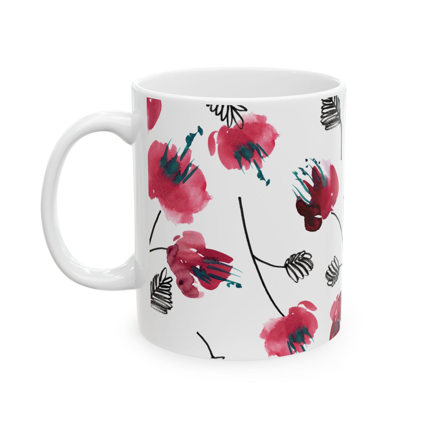 Watercolor Red Floral Coffee Mug Flowers Design