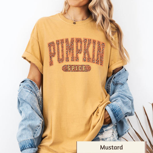 Pumpkin Spice Leopard Print Women's Short Sleeve T-Shirt | Comfort Colors Fall Tee