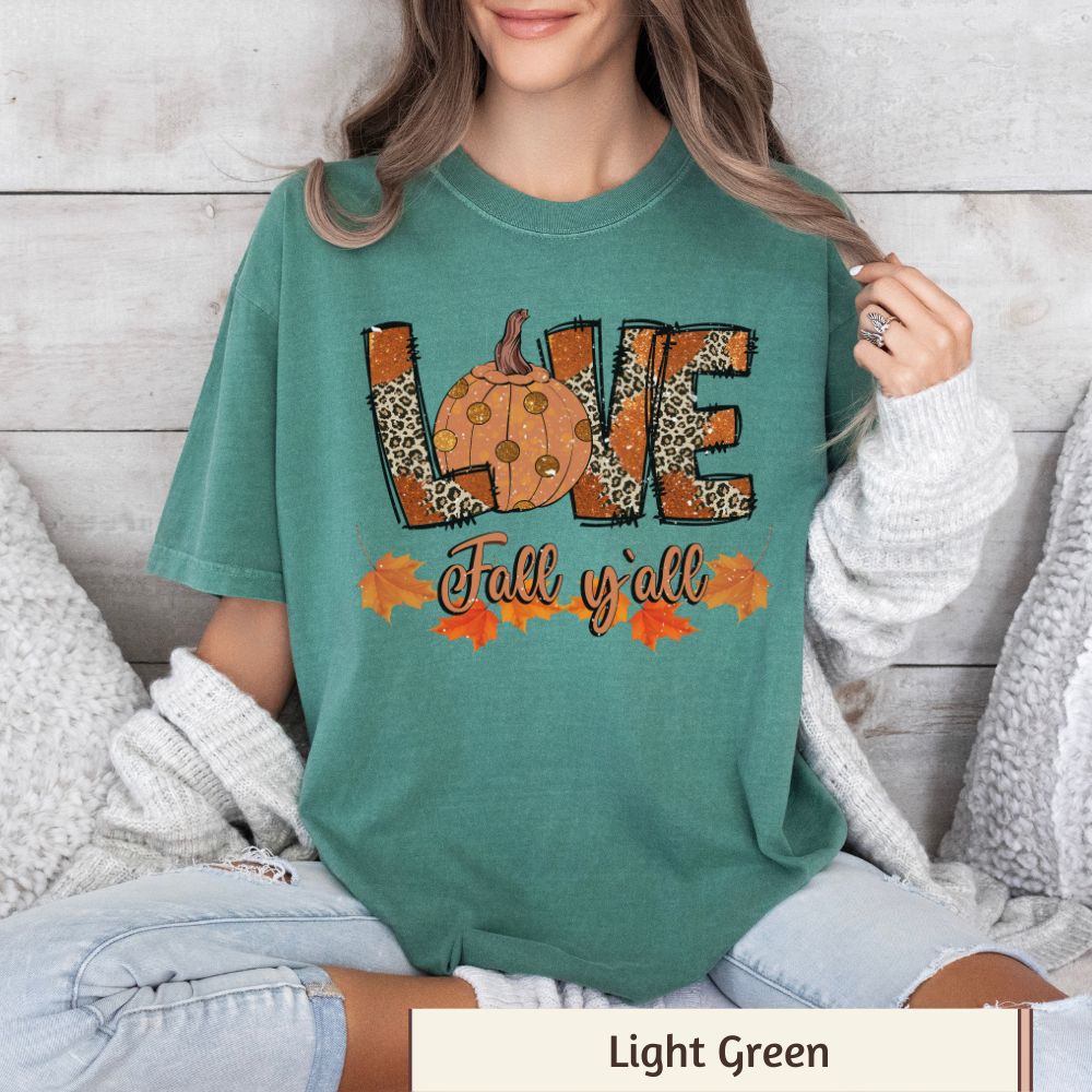 Women's Comfort Colors 'Love & Fall Y'all' Leopard Pumpkin Graphic T-Shirt – Fall Outfit