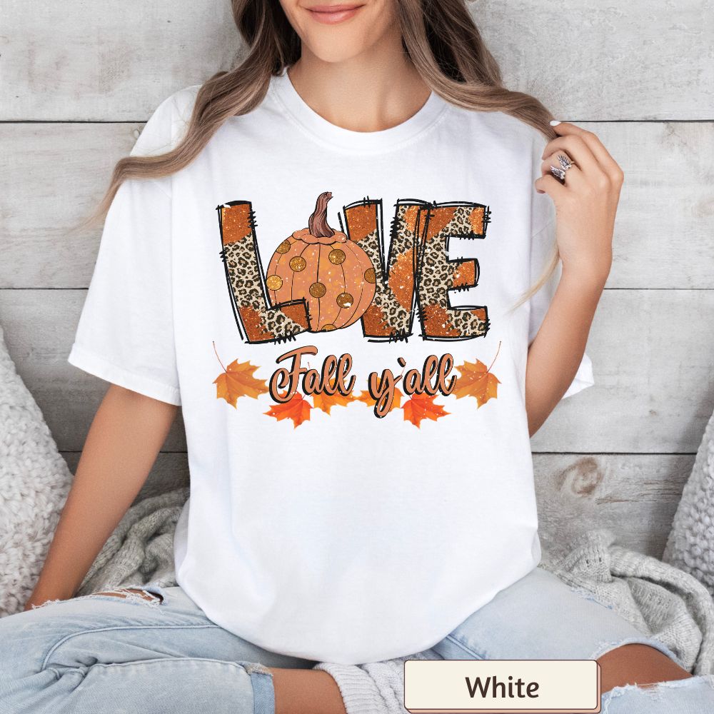 Women's Comfort Colors 'Love & Fall Y'all' Leopard Pumpkin Graphic T-Shirt – Fall Outfit