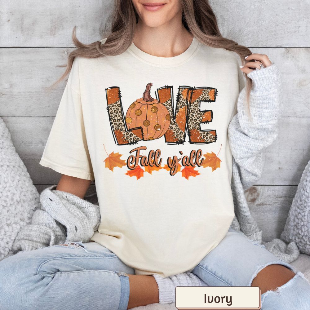 Women's Comfort Colors 'Love & Fall Y'all' Leopard Pumpkin Graphic T-Shirt – Fall Outfit