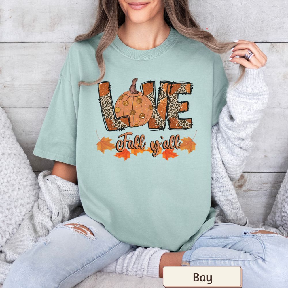 Women's Comfort Colors 'Love & Fall Y'all' Leopard Pumpkin Graphic T-Shirt – Fall Outfit