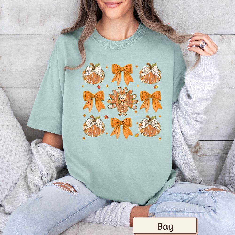 Women's T-Shirt - 'Pumpkins, Bows, & Turkeys' - Fall Mini Collection