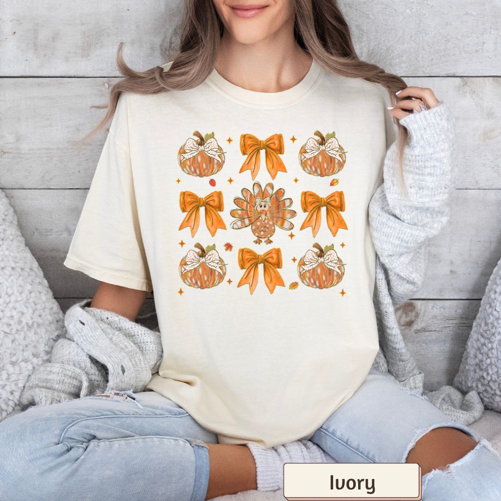 Women's T-Shirt - 'Pumpkins, Bows, & Turkeys' - Fall Mini Collection