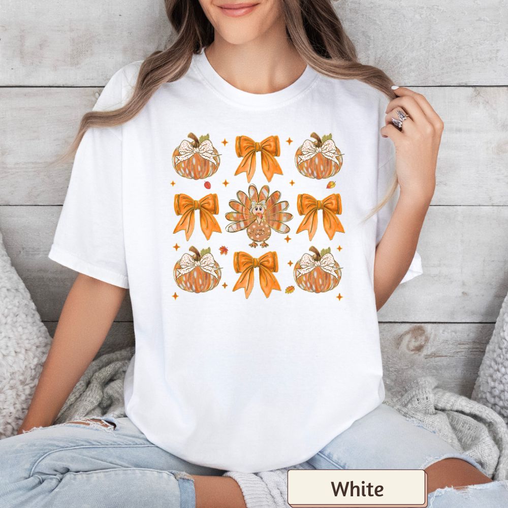 Women's T-Shirt - 'Pumpkins, Bows, & Turkeys' - Fall Mini Collection