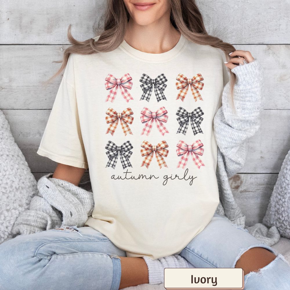 Women's T-Shirt - "Autumn Girly" with Bows - Fall Fashion