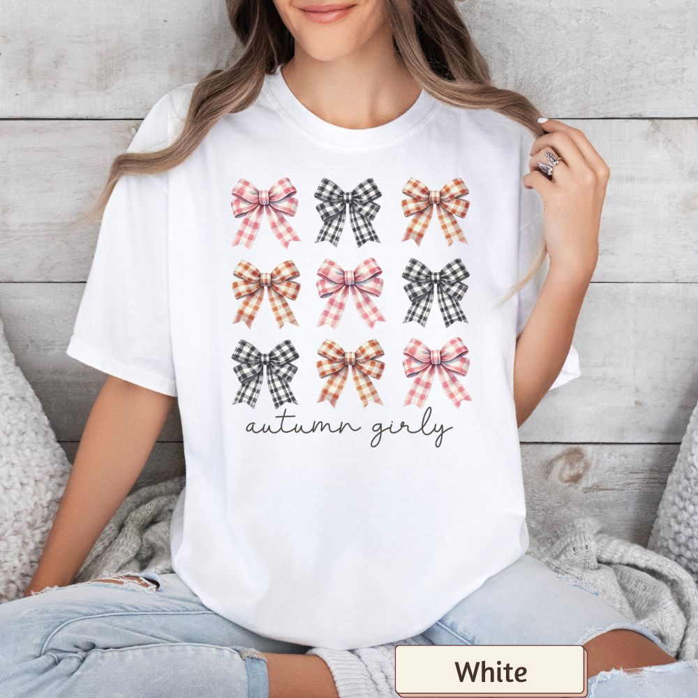 Women's T-Shirt - "Autumn Girly" with Bows - Fall Fashion