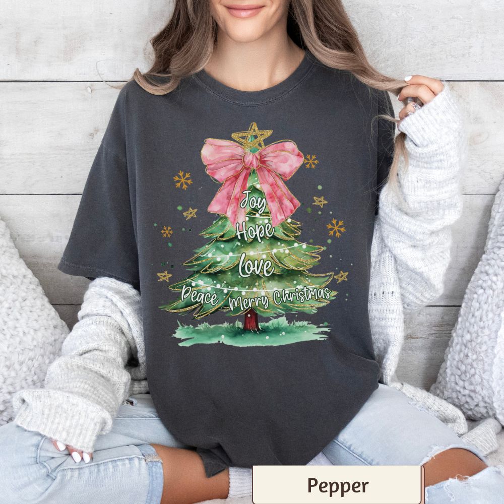 Joy Hope Love Peace Shirt Comfort Colors, Merry Christmas Tee, Women's Graphic Holiday Shirt