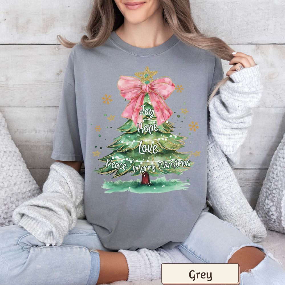 Joy Hope Love Peace Shirt Comfort Colors, Merry Christmas Tee, Women's Graphic Holiday Shirt