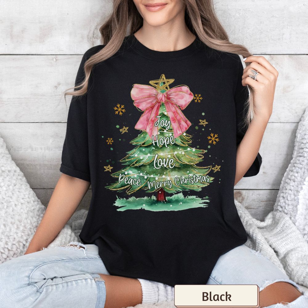 Joy Hope Love Peace Shirt Comfort Colors, Merry Christmas Tee, Women's Graphic Holiday Shirt