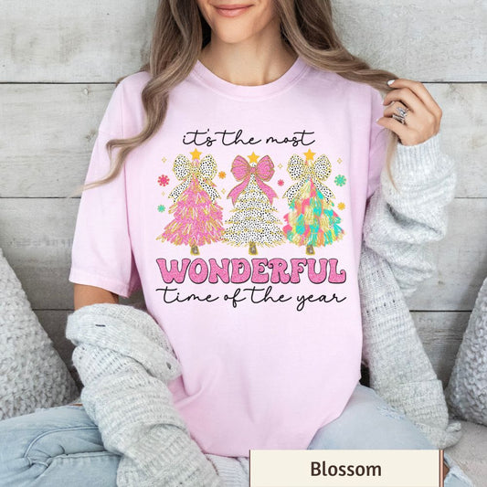 Most Wonderful Time of the Year Shirt Comfort Colors, Brushstroke Christmas Trees Tee, Women's Holiday Graphic