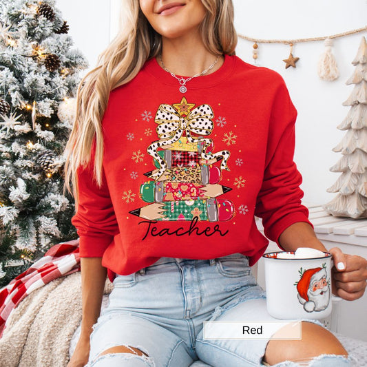 Teacher Pencil Tree Christmas Sweatshirt Holiday Gift for Teachers