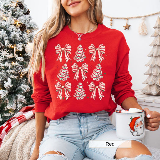 Red Coquette Christmas Tree Bow Women's Christmas Sweatshirt