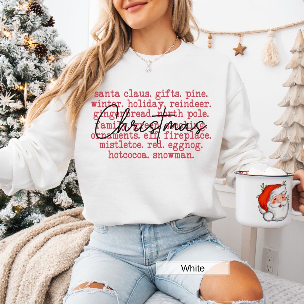 Christmas Word Art Women's Christmas Sweatshirt with Holiday Words