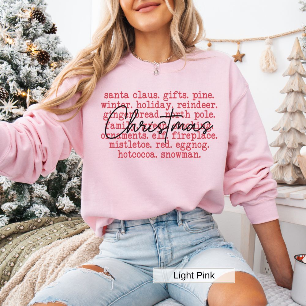 Christmas Word Art Women's Christmas Sweatshirt with Holiday Words