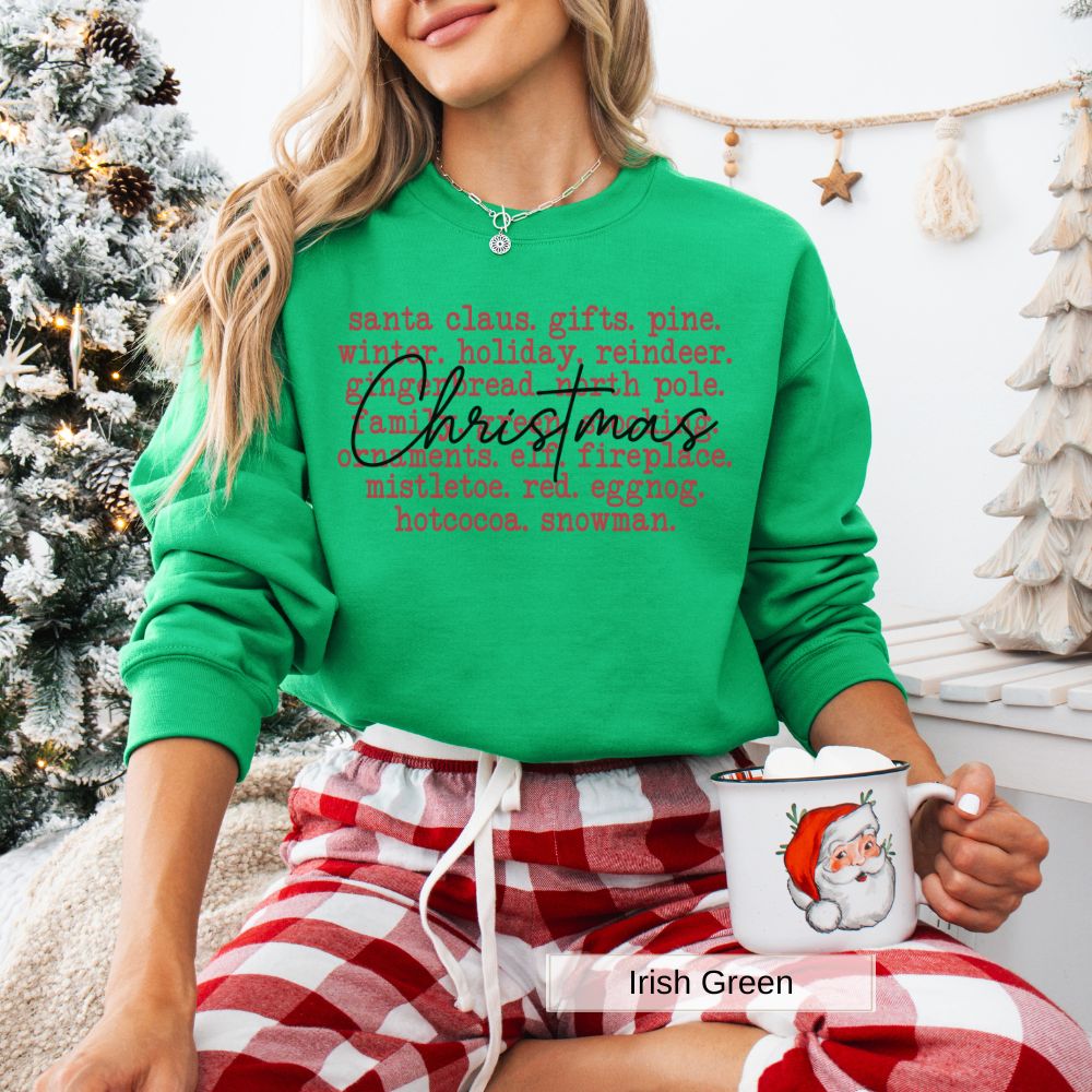 Christmas Word Art Women's Christmas Sweatshirt with Holiday Words