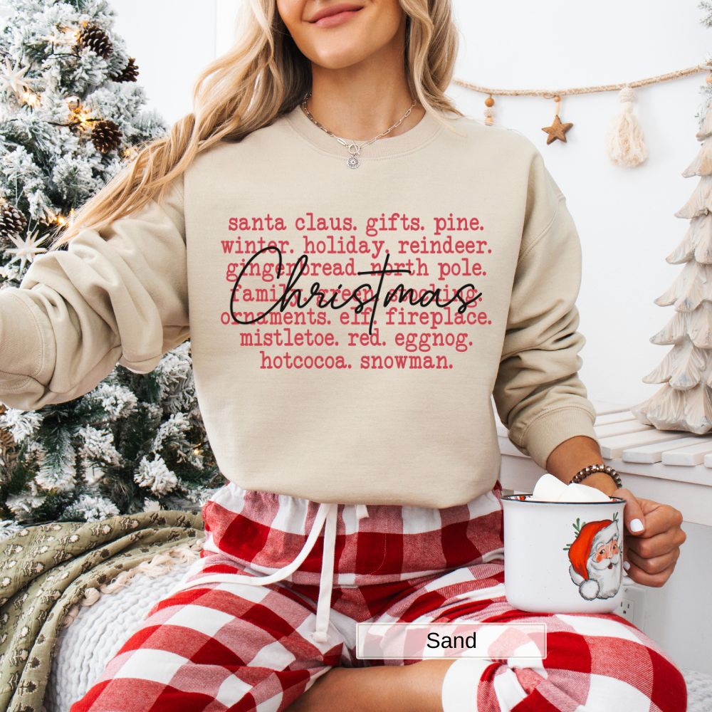 Christmas Word Art Women's Christmas Sweatshirt with Holiday Words