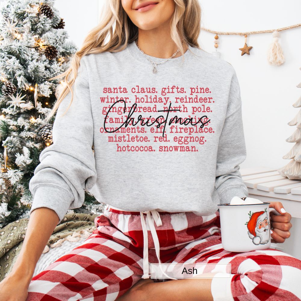 Christmas Word Art Women's Christmas Sweatshirt with Holiday Words