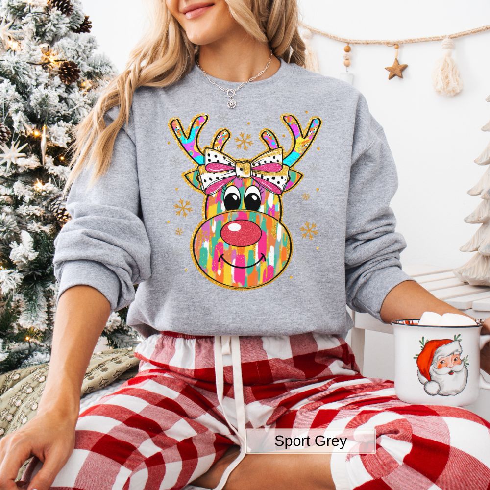 Rudolph Red Nose Christmas Sweatshirt, Women's Holiday, Unisex Xmas Pullover, Festive Reindeer Crewneck, Winter Season Top