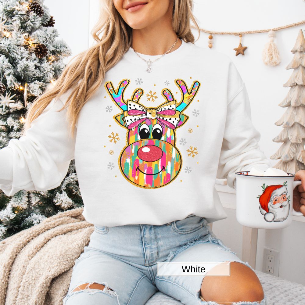 Rudolph Red Nose Christmas Sweatshirt, Women's Holiday, Unisex Xmas Pullover, Festive Reindeer Crewneck, Winter Season Top