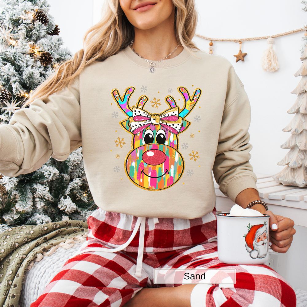 Rudolph Red Nose Christmas Sweatshirt, Women's Holiday, Unisex Xmas Pullover, Festive Reindeer Crewneck, Winter Season Top