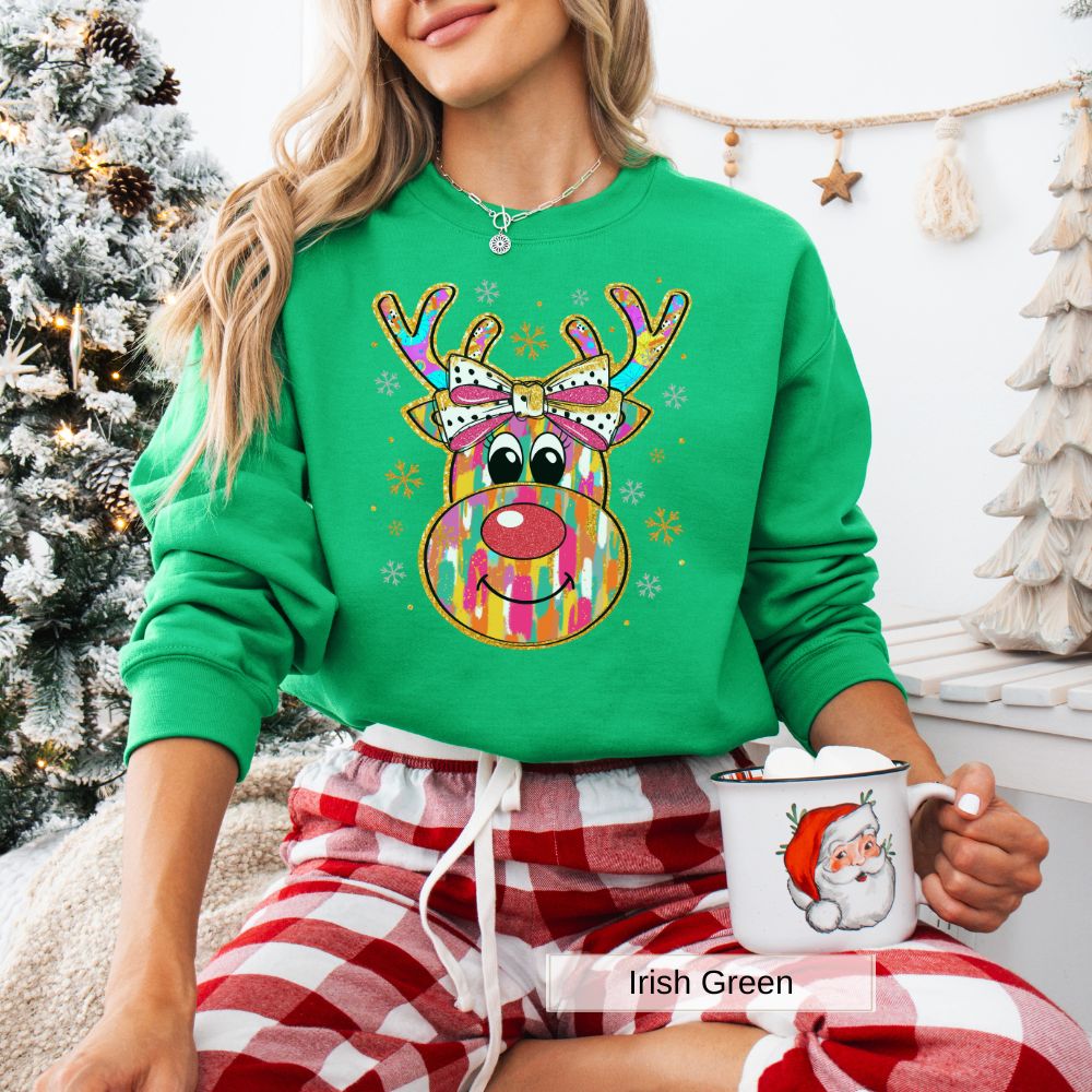 Rudolph Red Nose Christmas Sweatshirt, Women's Holiday, Unisex Xmas Pullover, Festive Reindeer Crewneck, Winter Season Top