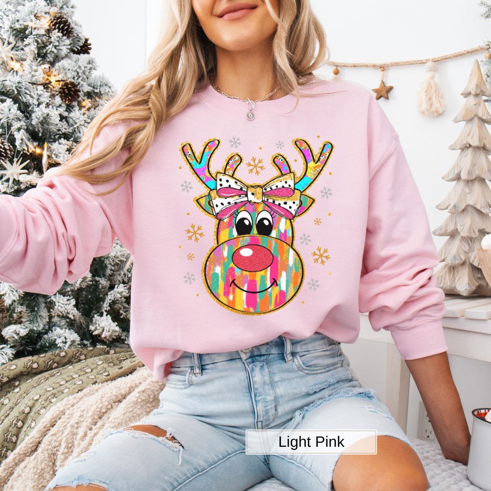 Rudolph Red Nose Christmas Sweatshirt, Women's Holiday, Unisex Xmas Pullover, Festive Reindeer Crewneck, Winter Season Top