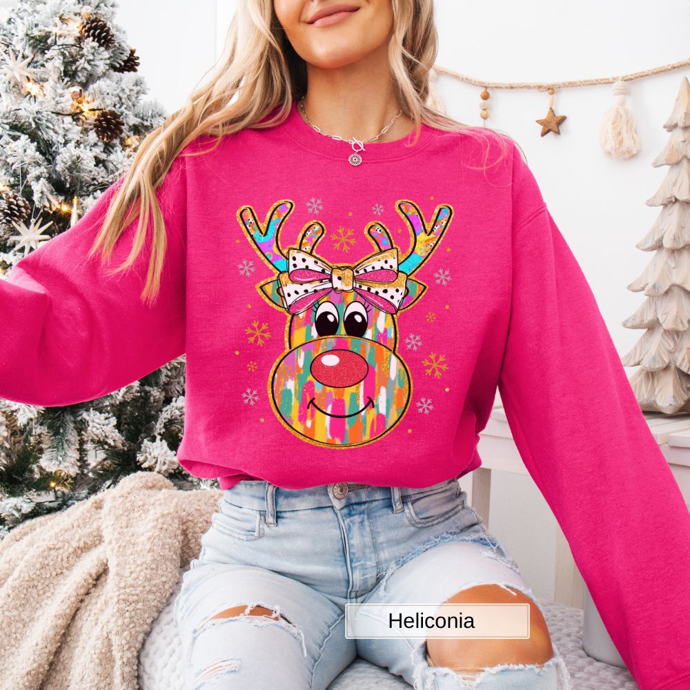 Rudolph Red Nose Christmas Sweatshirt, Women's Holiday, Unisex Xmas Pullover, Festive Reindeer Crewneck, Winter Season Top