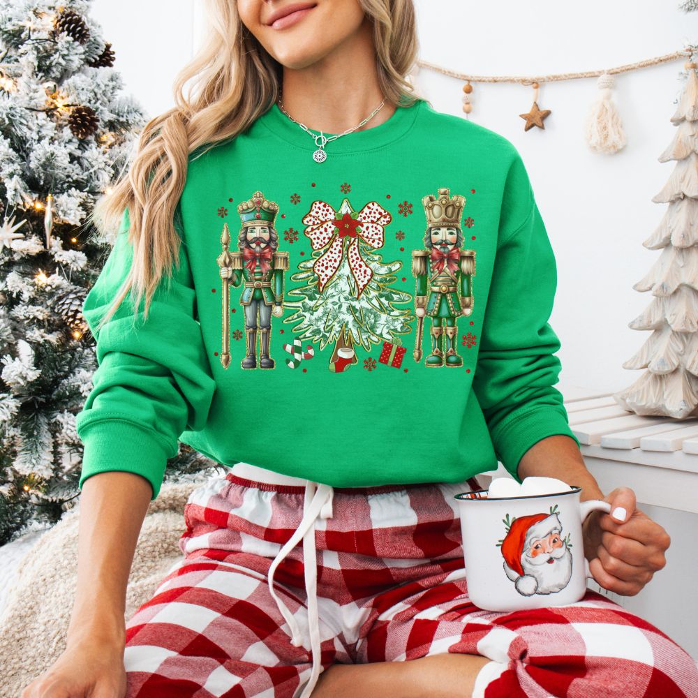 Christmas Floral Nutcracker Crewneck Sweatshirt - Festive Holiday Top for Women, Red Green Xmas Jumper, Comfortable Winter Pullover, Unique