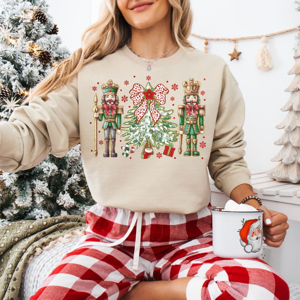 Christmas Floral Nutcracker Crewneck Sweatshirt - Festive Holiday Top for Women, Red Green Xmas Jumper, Comfortable Winter Pullover, Unique