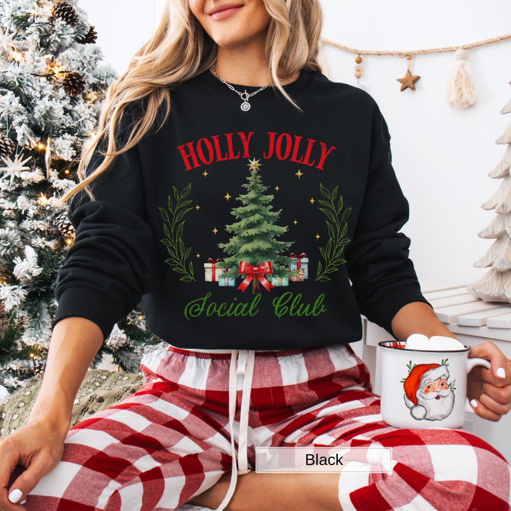 Holly Jolly Social Club Holiday Sweatshirt Festive Christmas Style