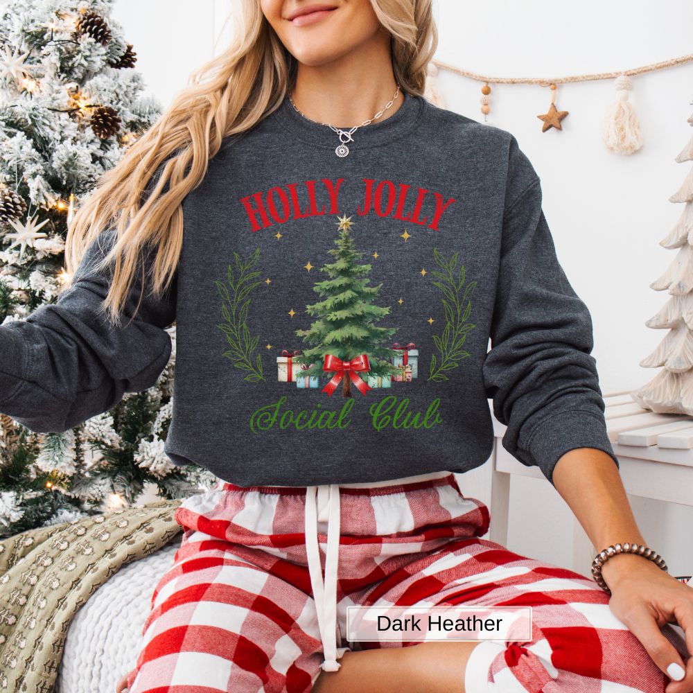 Holly Jolly Social Club Holiday Sweatshirt Festive Christmas Style