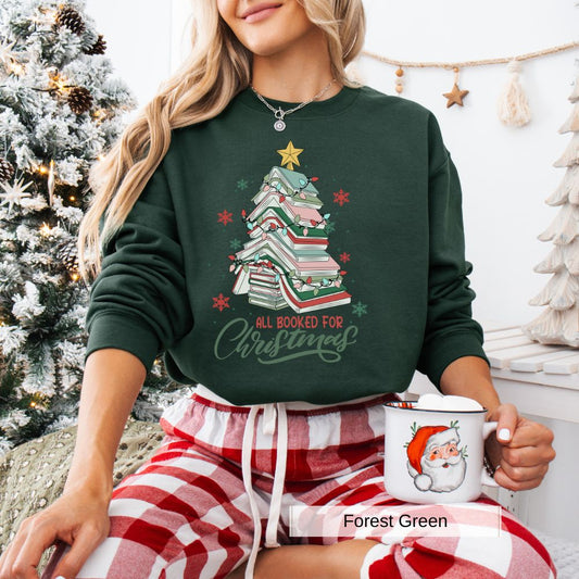 All Booked for Christmas Women's Sweatshirt | Cozy Book Tree Holiday Design