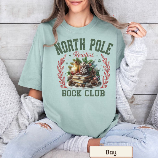 North Pole Readers Club Women's Christmas T-Shirt | Comfort Colors Holiday Tee