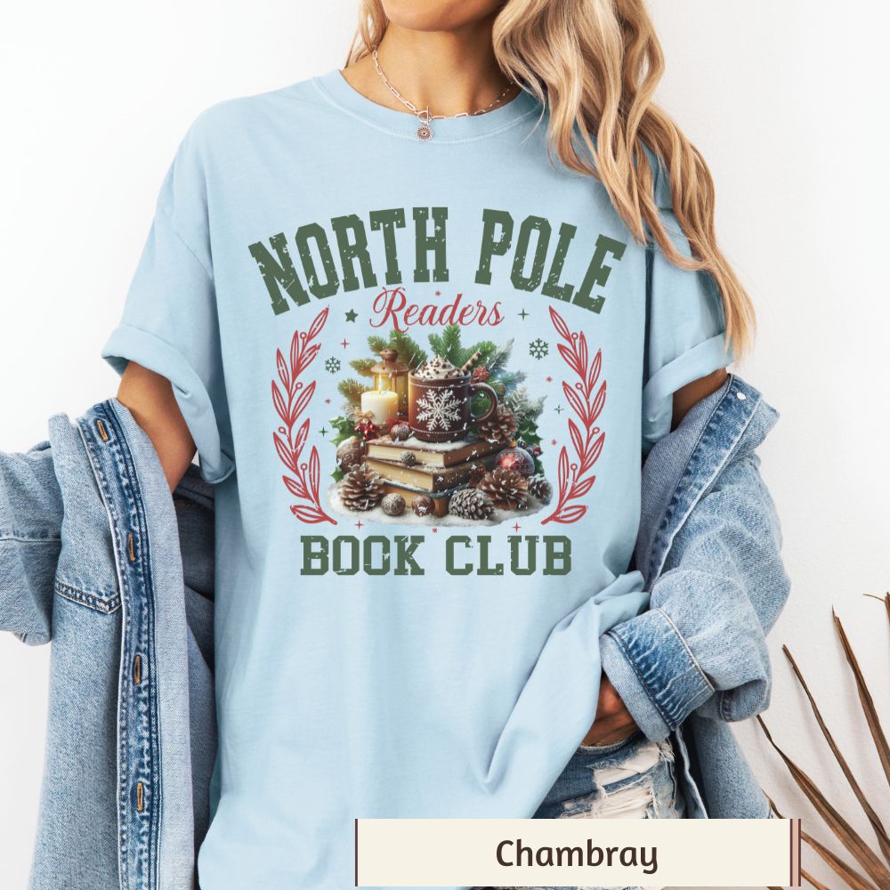 North Pole Readers Club Women's Christmas T-Shirt | Comfort Colors Holiday Tee