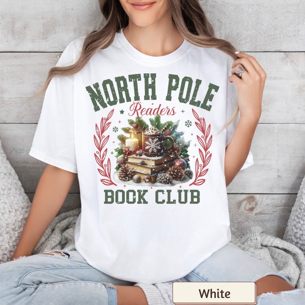 North Pole Readers Club Women's Christmas T-Shirt | Comfort Colors Holiday Tee