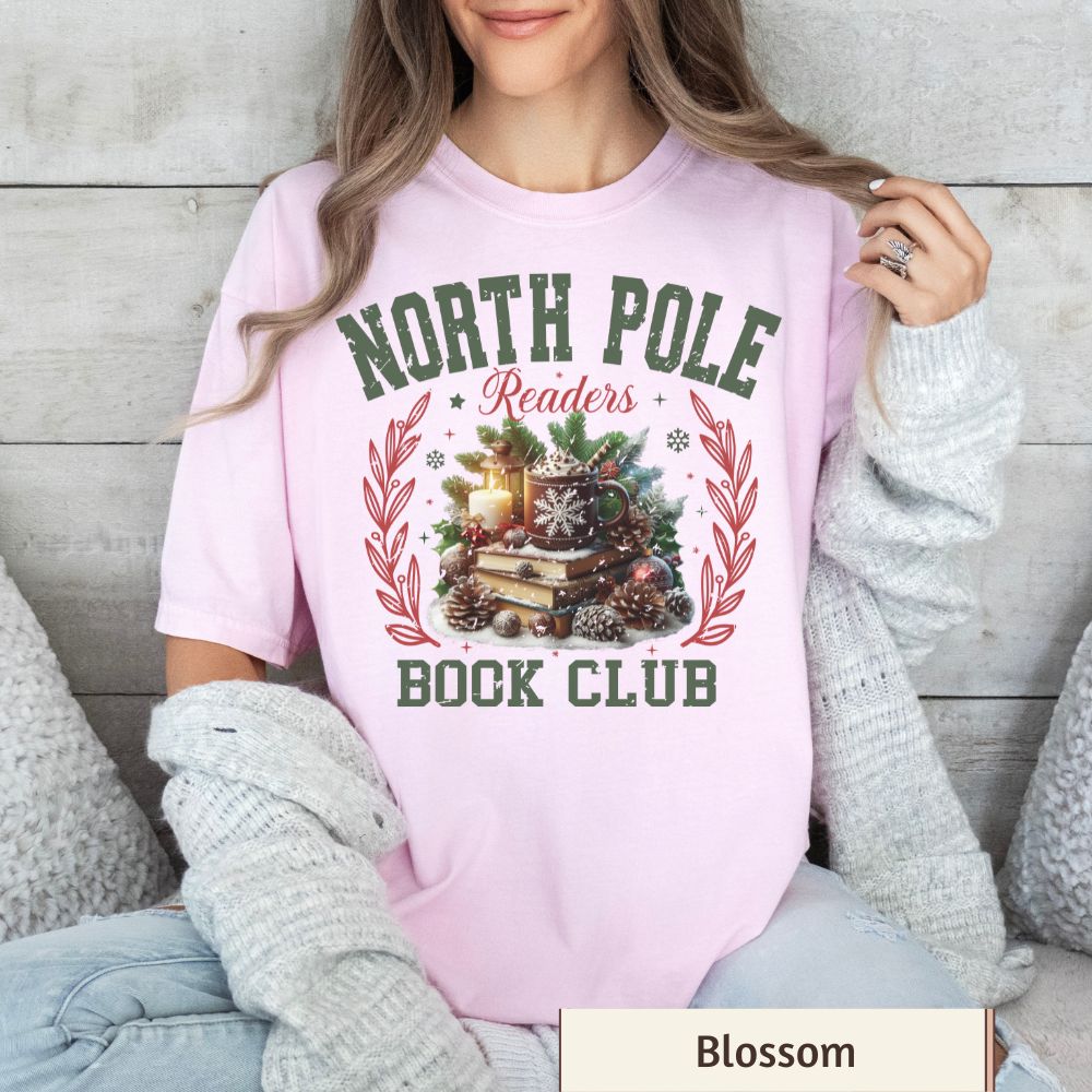 North Pole Readers Club Women's Christmas T-Shirt | Comfort Colors Holiday Tee