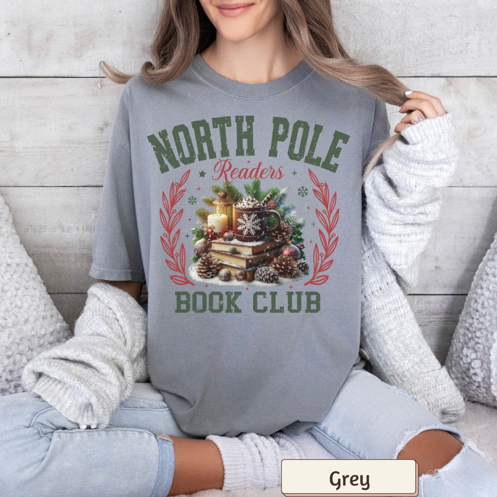 North Pole Readers Club Women's Christmas T-Shirt | Comfort Colors Holiday Tee