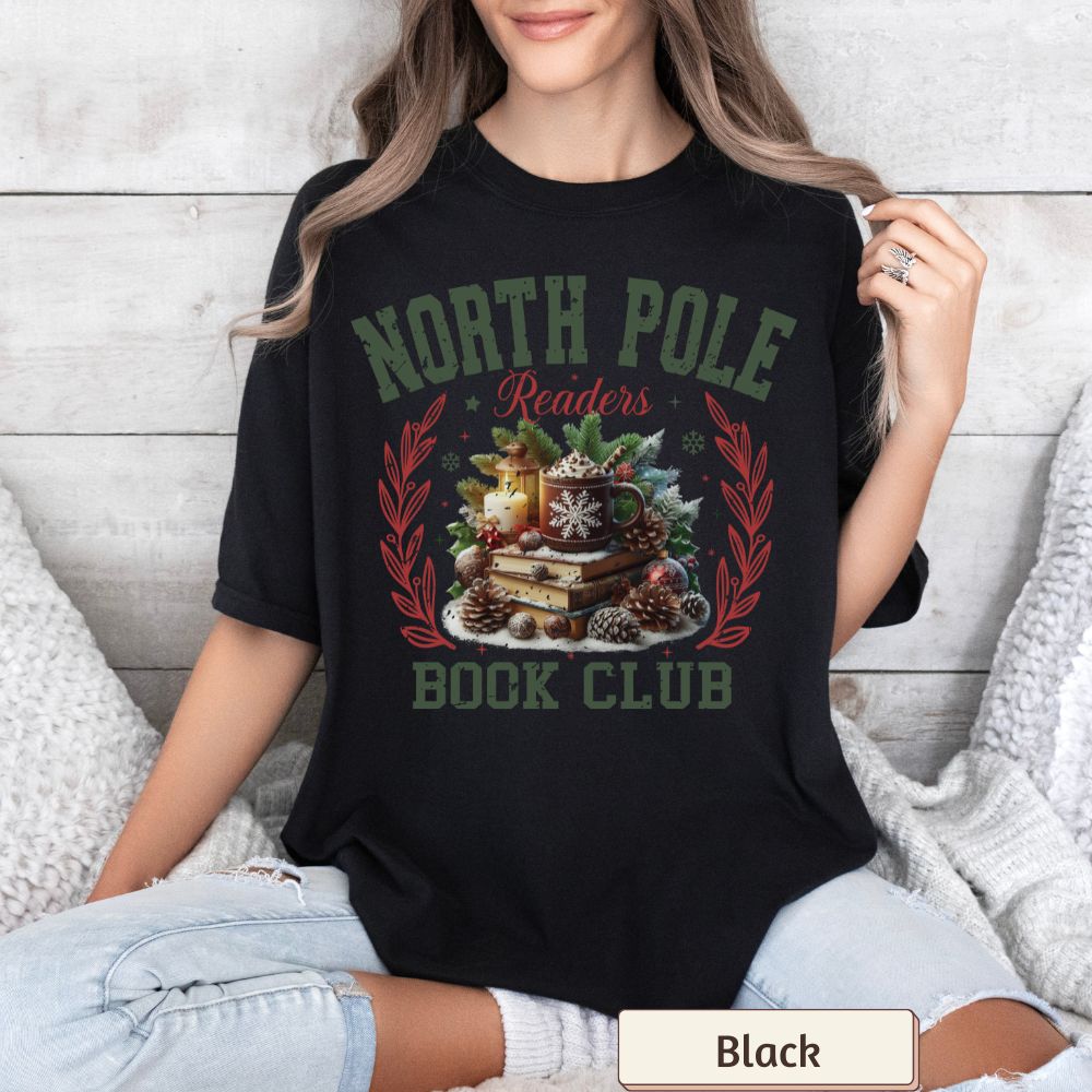 North Pole Readers Club Women's Christmas T-Shirt | Comfort Colors Holiday Tee